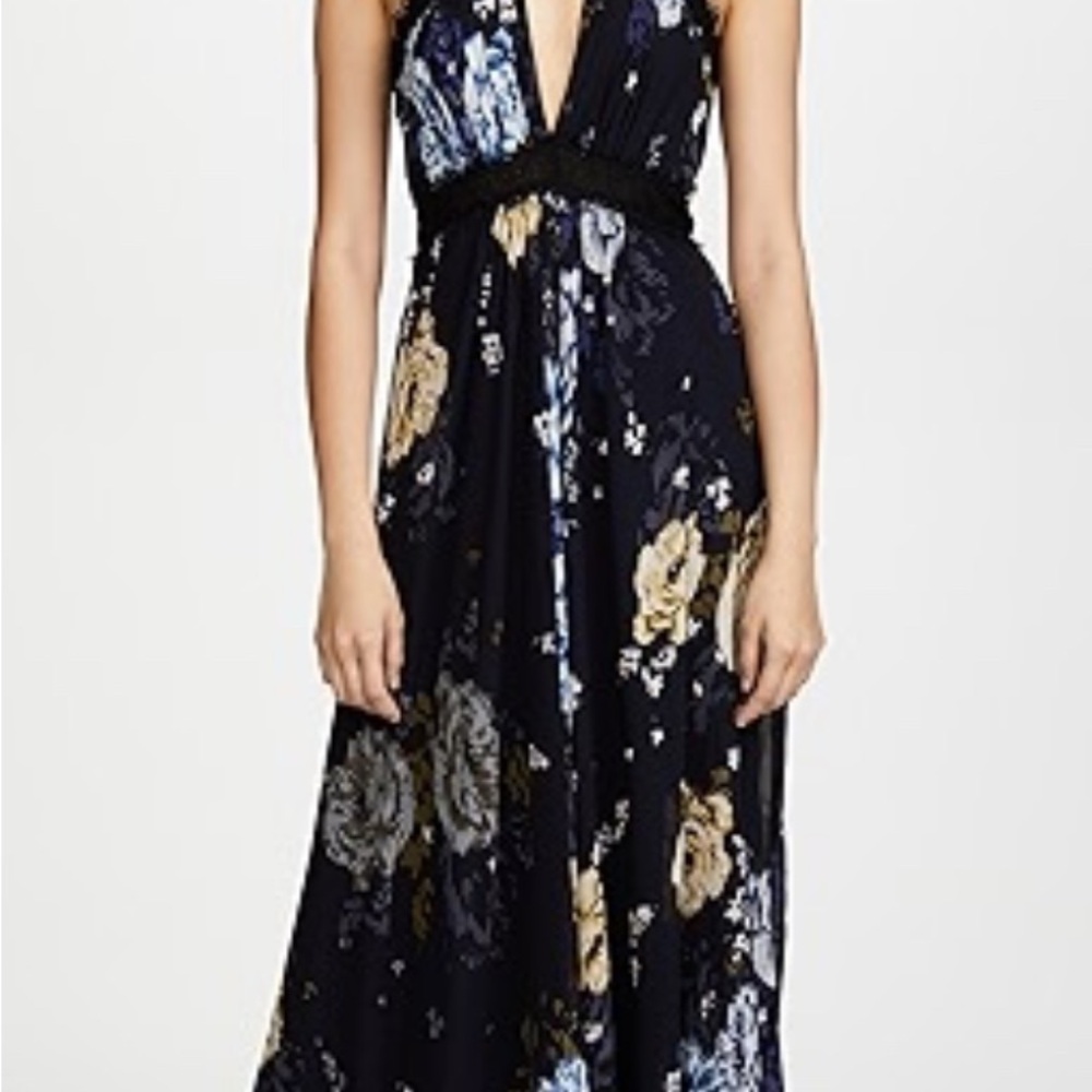 Jill Stuart navy floral and lace gown
